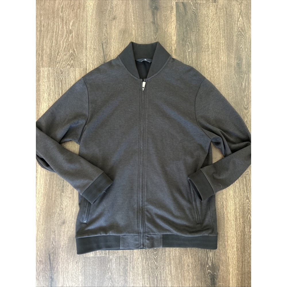 Hart Schaffner Marx Jacket Men L Charcoal Gray Cotton Blend Knit Bomber Full Zip